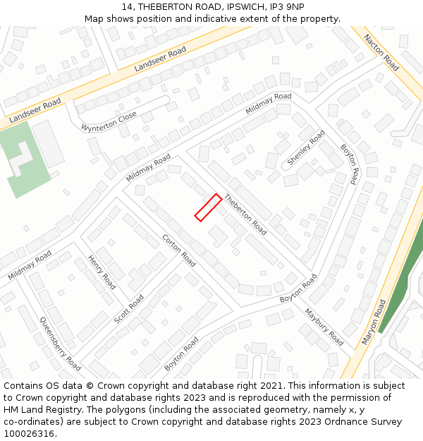 14, THEBERTON ROAD, IPSWICH, IP3 9NP: Location map and indicative extent of plot