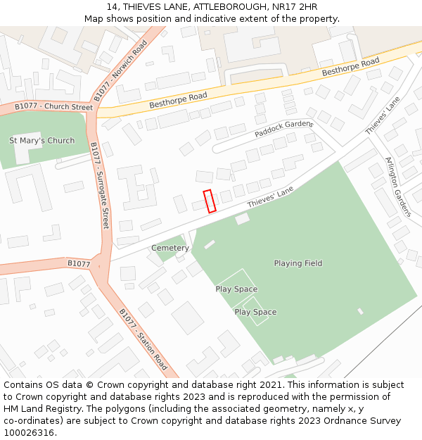 14, THIEVES LANE, ATTLEBOROUGH, NR17 2HR: Location map and indicative extent of plot