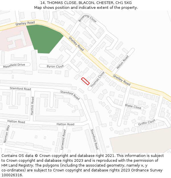 14, THOMAS CLOSE, BLACON, CHESTER, CH1 5XG: Location map and indicative extent of plot