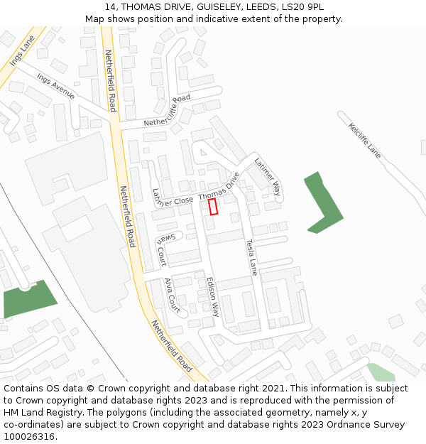 14, THOMAS DRIVE, GUISELEY, LEEDS, LS20 9PL: Location map and indicative extent of plot