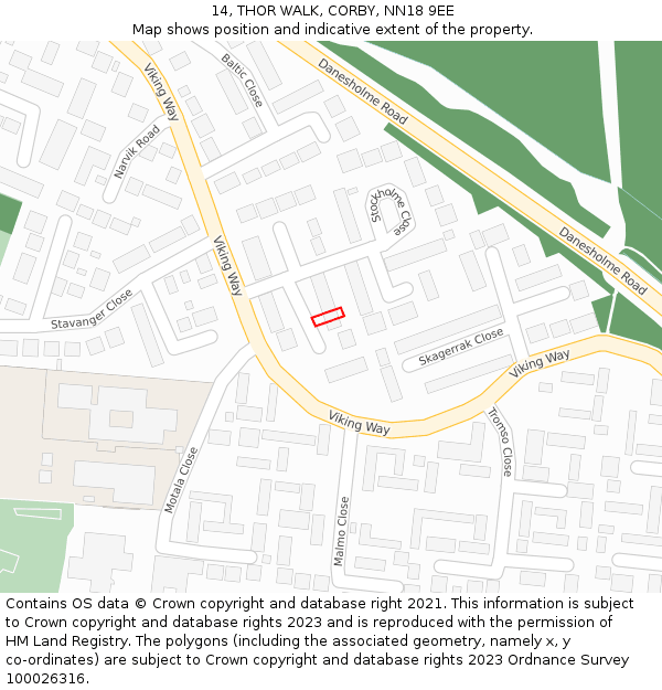 14, THOR WALK, CORBY, NN18 9EE: Location map and indicative extent of plot