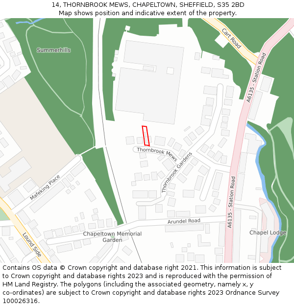 14, THORNBROOK MEWS, CHAPELTOWN, SHEFFIELD, S35 2BD: Location map and indicative extent of plot