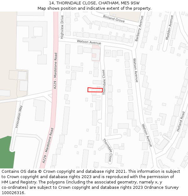 14, THORNDALE CLOSE, CHATHAM, ME5 9SW: Location map and indicative extent of plot