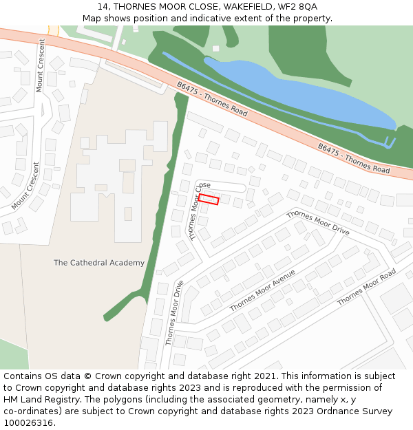 14, THORNES MOOR CLOSE, WAKEFIELD, WF2 8QA: Location map and indicative extent of plot