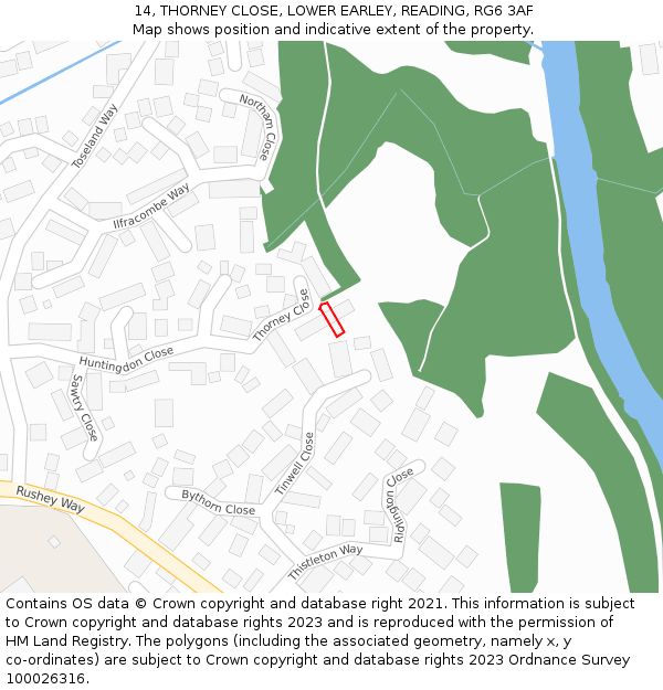 14, THORNEY CLOSE, LOWER EARLEY, READING, RG6 3AF: Location map and indicative extent of plot