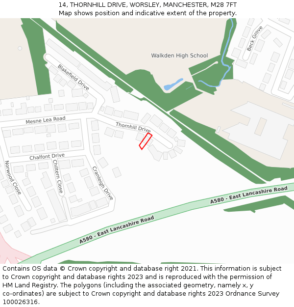 14, THORNHILL DRIVE, WORSLEY, MANCHESTER, M28 7FT: Location map and indicative extent of plot