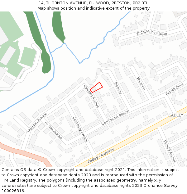 14, THORNTON AVENUE, FULWOOD, PRESTON, PR2 3TH: Location map and indicative extent of plot