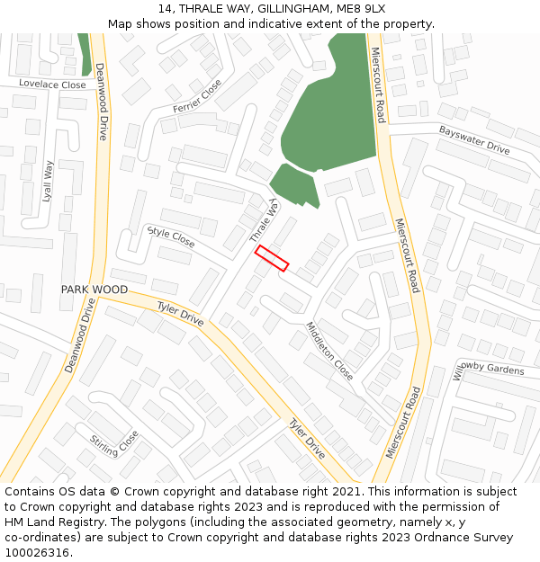 14, THRALE WAY, GILLINGHAM, ME8 9LX: Location map and indicative extent of plot