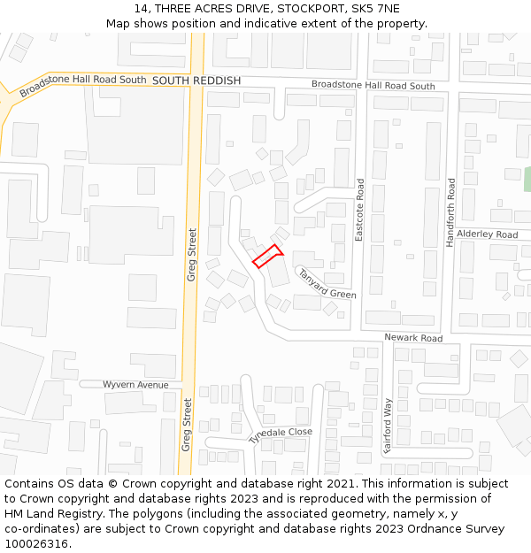 14, THREE ACRES DRIVE, STOCKPORT, SK5 7NE: Location map and indicative extent of plot