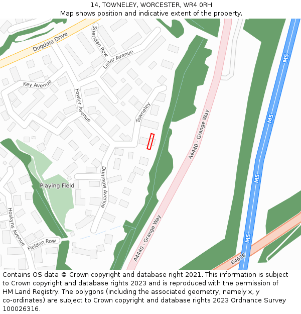 14, TOWNELEY, WORCESTER, WR4 0RH: Location map and indicative extent of plot