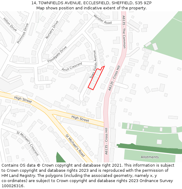 14, TOWNFIELDS AVENUE, ECCLESFIELD, SHEFFIELD, S35 9ZP: Location map and indicative extent of plot