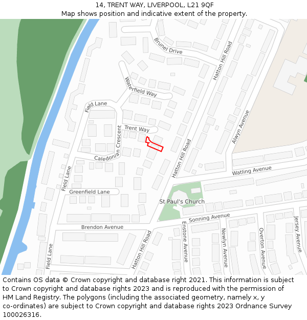 14, TRENT WAY, LIVERPOOL, L21 9QF: Location map and indicative extent of plot
