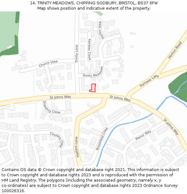 14, TRINITY MEADOWS, CHIPPING SODBURY, BRISTOL, BS37 6FW: Location map and indicative extent of plot