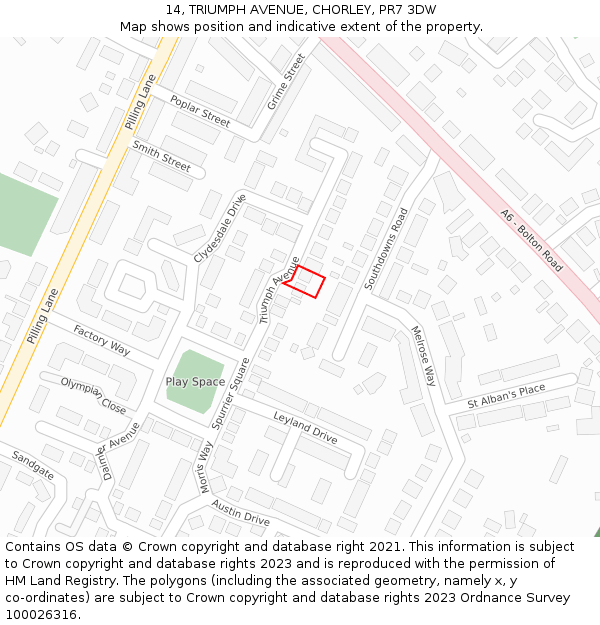 14, TRIUMPH AVENUE, CHORLEY, PR7 3DW: Location map and indicative extent of plot