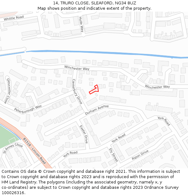 14, TRURO CLOSE, SLEAFORD, NG34 8UZ: Location map and indicative extent of plot