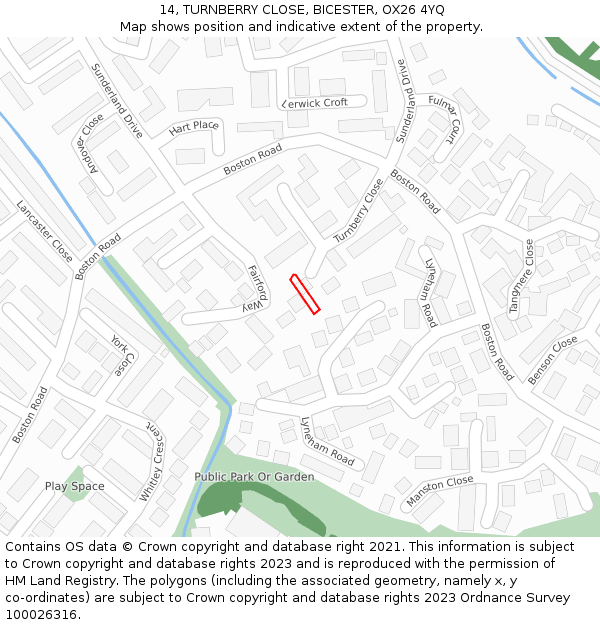 14, TURNBERRY CLOSE, BICESTER, OX26 4YQ: Location map and indicative extent of plot