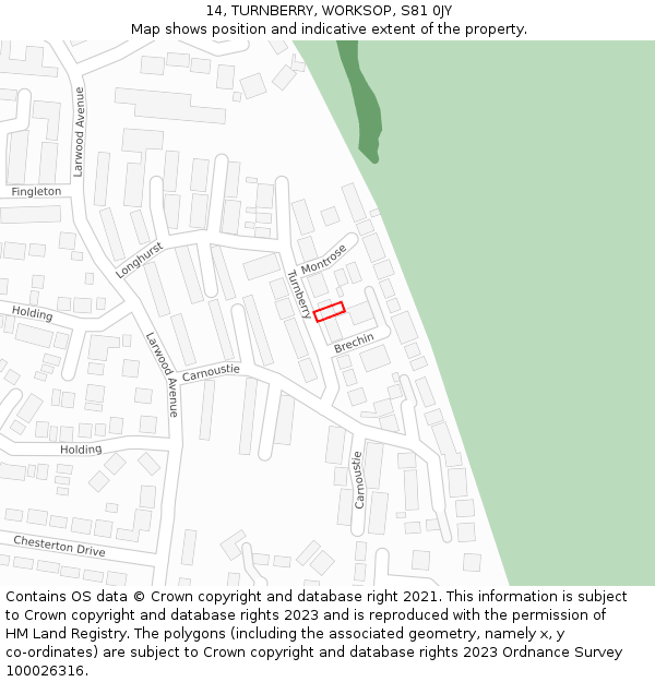 14, TURNBERRY, WORKSOP, S81 0JY: Location map and indicative extent of plot