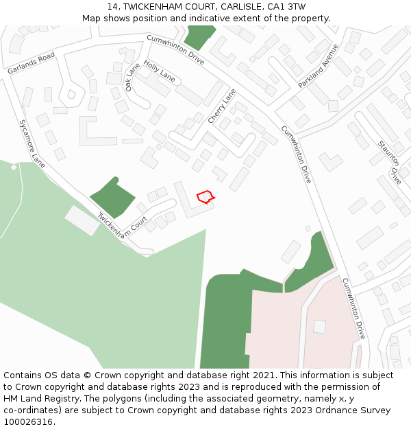 14, TWICKENHAM COURT, CARLISLE, CA1 3TW: Location map and indicative extent of plot