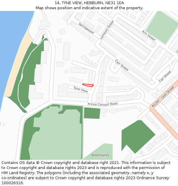 14, TYNE VIEW, HEBBURN, NE31 1EA: Location map and indicative extent of plot