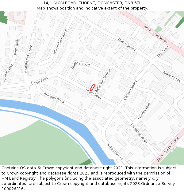 14, UNION ROAD, THORNE, DONCASTER, DN8 5EL: Location map and indicative extent of plot