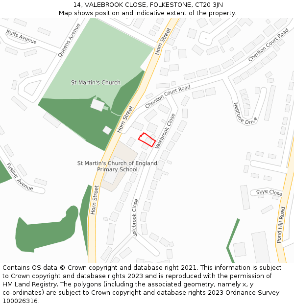 14, VALEBROOK CLOSE, FOLKESTONE, CT20 3JN: Location map and indicative extent of plot