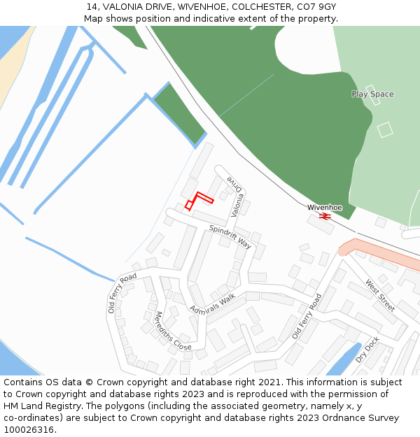 14, VALONIA DRIVE, WIVENHOE, COLCHESTER, CO7 9GY: Location map and indicative extent of plot