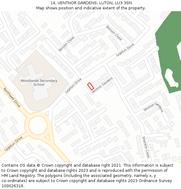 14, VENTNOR GARDENS, LUTON, LU3 3SN: Location map and indicative extent of plot