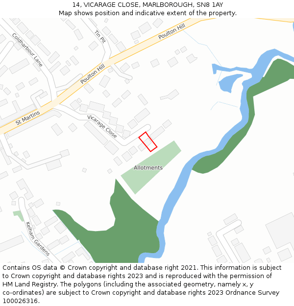 14, VICARAGE CLOSE, MARLBOROUGH, SN8 1AY: Location map and indicative extent of plot