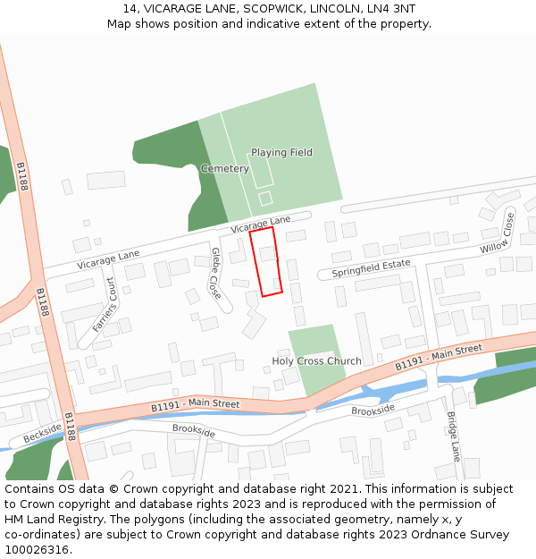 14, VICARAGE LANE, SCOPWICK, LINCOLN, LN4 3NT: Location map and indicative extent of plot