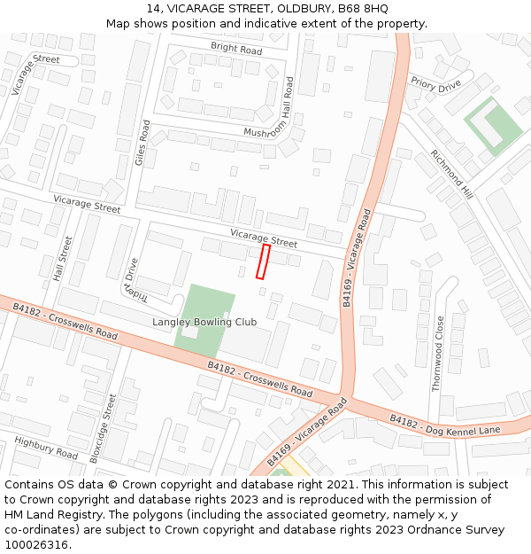 14, VICARAGE STREET, OLDBURY, B68 8HQ: Location map and indicative extent of plot