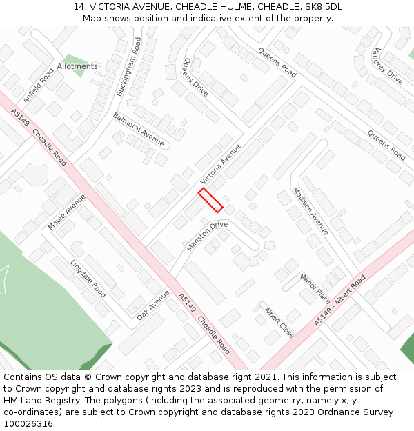 14, VICTORIA AVENUE, CHEADLE HULME, CHEADLE, SK8 5DL: Location map and indicative extent of plot