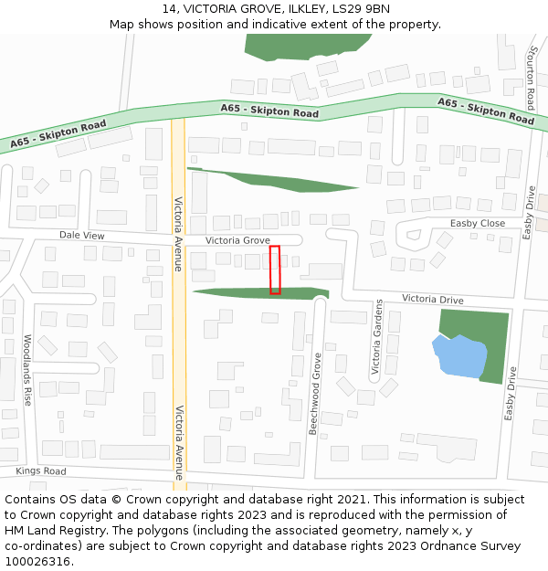 14, VICTORIA GROVE, ILKLEY, LS29 9BN: Location map and indicative extent of plot