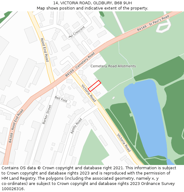 14, VICTORIA ROAD, OLDBURY, B68 9UH: Location map and indicative extent of plot