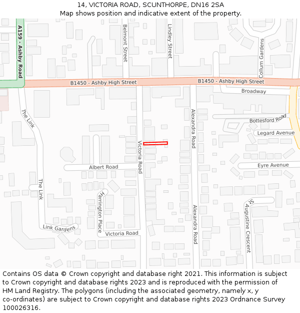 14, VICTORIA ROAD, SCUNTHORPE, DN16 2SA: Location map and indicative extent of plot