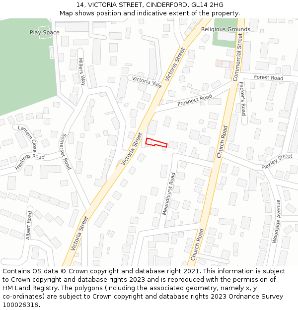 14, VICTORIA STREET, CINDERFORD, GL14 2HG: Location map and indicative extent of plot