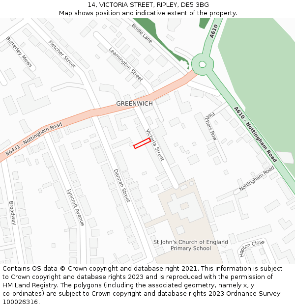 14, VICTORIA STREET, RIPLEY, DE5 3BG: Location map and indicative extent of plot