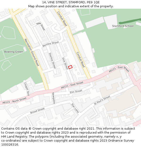 14, VINE STREET, STAMFORD, PE9 1QE: Location map and indicative extent of plot