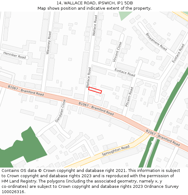 14, WALLACE ROAD, IPSWICH, IP1 5DB: Location map and indicative extent of plot