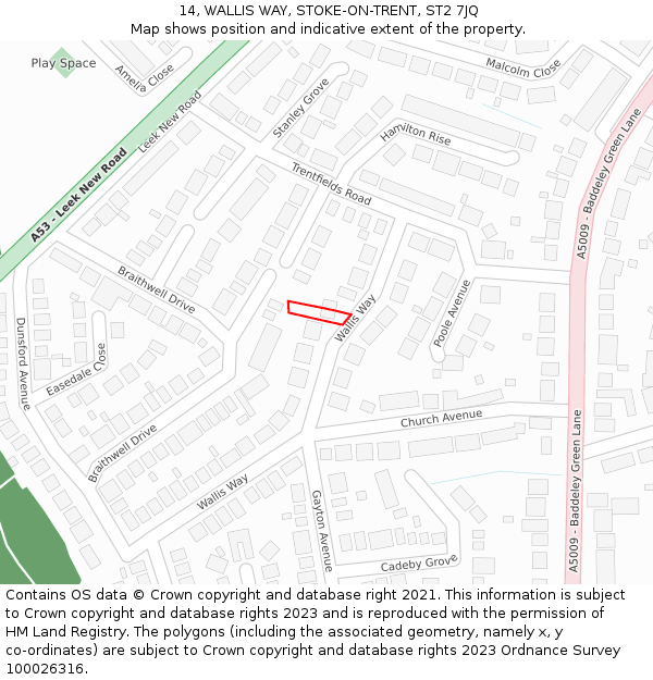 14, WALLIS WAY, STOKE-ON-TRENT, ST2 7JQ: Location map and indicative extent of plot