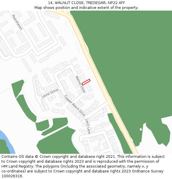 14, WALNUT CLOSE, TREDEGAR, NP22 4FF: Location map and indicative extent of plot
