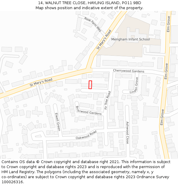 14, WALNUT TREE CLOSE, HAYLING ISLAND, PO11 9BD: Location map and indicative extent of plot