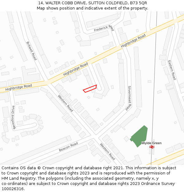 14, WALTER COBB DRIVE, SUTTON COLDFIELD, B73 5QR: Location map and indicative extent of plot
