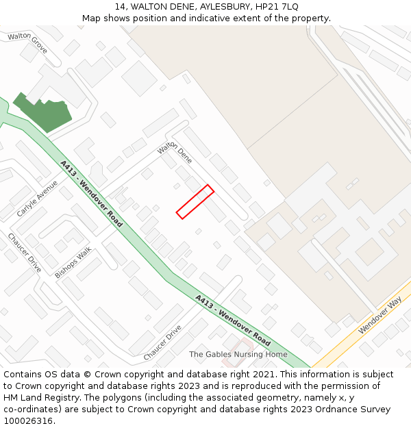 14, WALTON DENE, AYLESBURY, HP21 7LQ: Location map and indicative extent of plot
