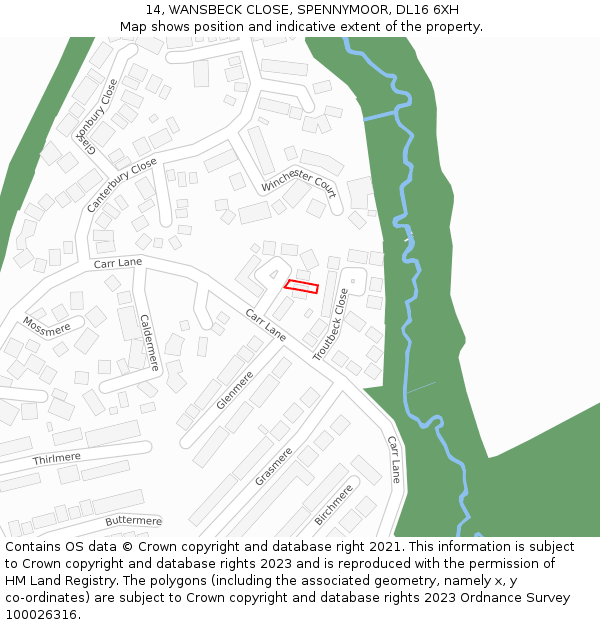14, WANSBECK CLOSE, SPENNYMOOR, DL16 6XH: Location map and indicative extent of plot