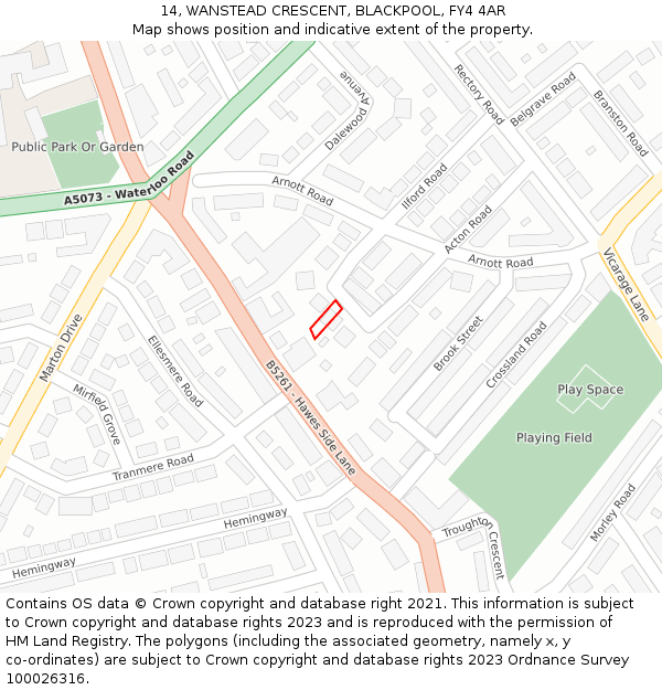 14, WANSTEAD CRESCENT, BLACKPOOL, FY4 4AR: Location map and indicative extent of plot