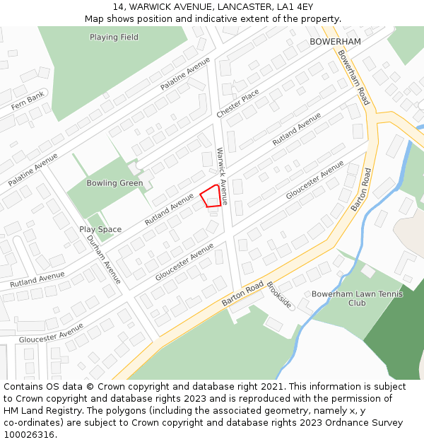 14, WARWICK AVENUE, LANCASTER, LA1 4EY: Location map and indicative extent of plot