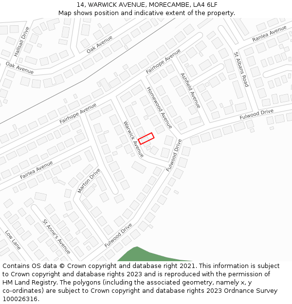 14, WARWICK AVENUE, MORECAMBE, LA4 6LF: Location map and indicative extent of plot