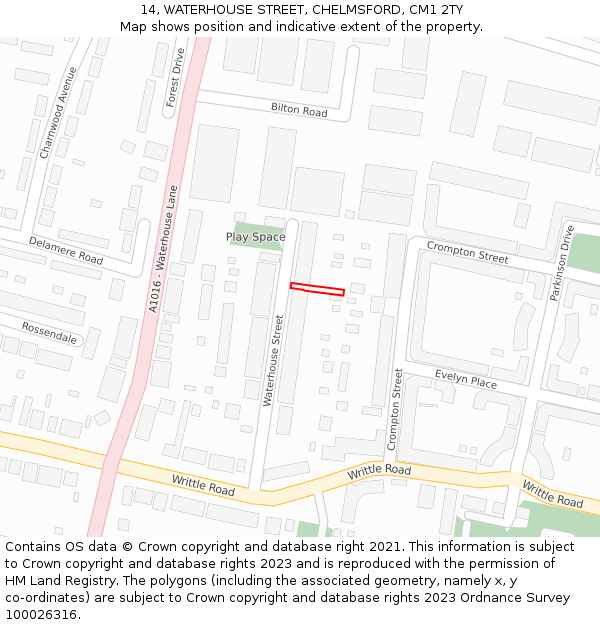 14, WATERHOUSE STREET, CHELMSFORD, CM1 2TY: Location map and indicative extent of plot