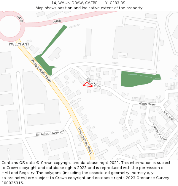 14, WAUN DRAW, CAERPHILLY, CF83 3SL: Location map and indicative extent of plot
