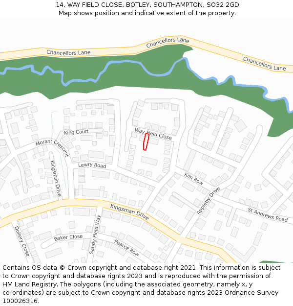14, WAY FIELD CLOSE, BOTLEY, SOUTHAMPTON, SO32 2GD: Location map and indicative extent of plot